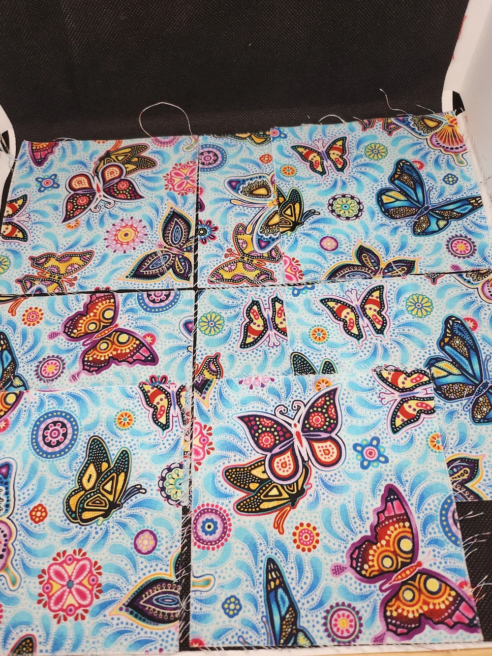 Light Blue Butterfly Print Quilting Fabric Squares 4.75 Onches 9 Pcs